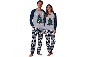 BVEBJDX Matching Couples Christmas Pajamas Set Women and Men Pyjamas Pants Loungewear Reindeer Printed Long Sleeve Tops Adults Holiday Pjs Sleepwear Funny Christmas Pajamas Sets Xmas Nightwear for Women Men