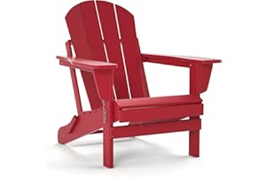 TORVA Folding Adirondack Garden Chair, Wide HDPE Recycled Plastic Armchair - Weather Resistant, Outdoor Reclining Chair for Patio Lawn & Fire Pit, Red Color