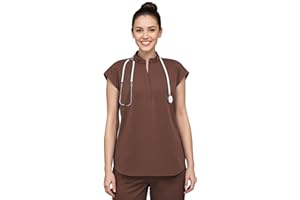 Anwrtuk Scrub Tops for Women, Medical Stand-up Collar Short Sleeve Work Clothing with 2 Pockets for Nurses, Doctors, Assistants, pet Grooming (UK, Alpha, XS, Regular, Regular, Red)
