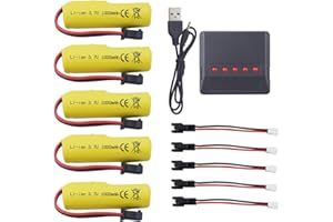 BLLRC 5PCS 3.7V 1000mah Li - Ion La batería está Equipada con un Cargador de 5 en 1 para TB202 TB201 TM201 TM202 TC141 DE35 DE38 DE40 DE50 RC acrobático RC Coche de Juguete de Control Remoto