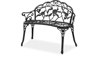 Bonnlo Cast Aluminium Garden Bench Outdoor Bench Furniture Patio Bench Seating Park Patio Seat Cast Iron Antique Finish Chair (Black)