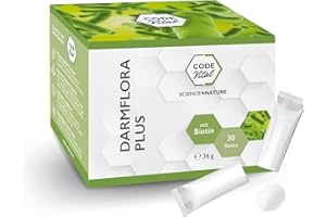 ‎CODE VITAL CODE VITAL® Darmflora Plus I Hochwertige Milchsäurebakterien für die Darmflora | + "Nervenfutter" Biotin | Für ein gutes Bauchgefühl in stressigen Zeiten | 1 Mrd. KBE | 30 Sticks