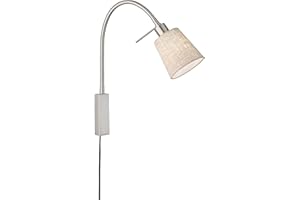 Fischer & Honsel | Lampa punktowa ścienna flex, lampa na łóżko, chmura | matowy nikiel | abażur z tkaniny | kolor piaskowy len/biały | szer.: 11,00 cm, wys.: 40,00 cm, | wysięg: 35,00 cm |