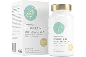 ‎COSPHERA Bromelain hochdosiert 5000 FIP - 6-in-1 Ananas Enzym Komplex mit Papain, Quercetin, Weihrauch, Rutin & Vitamin C - 120 Magensaftresistente Kapseln (2 Monate) - Vegan & Made in Germany von COSPHERA®