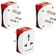 Hi-Plasst 3 Pin Multi Plug with Universal Socket - 6A Type D Plug for Indian Sockets, Grounded Multi Connection Travel Adapter for Home, Office, and Travel Use (Pack of 3)