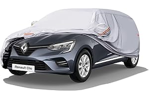 GUNHYI 6 Layers Heavy Duty Hatchback Car Cover Waterproof 100%, Custom Fit Renault Clio 1990-2024, All Weather Outdoor Car Cover Sun Rain Dust Protection, With Zip And Cotton Lined, Silver