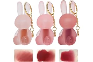 PLUVYZE 3 PCS Bunny Lipgloss,2-in-1-Schlüsselanhänger Lipgloss Set,Cute Rabbit Matte Liquid Lipstick Set,Wasserdichter und Langlebiger Antihaftbecher für Frauen und Mädchen