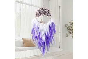 Weldomcor Acchiappasogni Dream Catcher Fatto a Mano Cristallo Albero Della Vita Piuma Acchiappasogni Parete Ornamento Appeso Regalo Artigianale per la Casa (Viola)