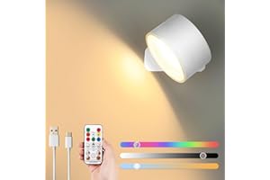 Lightsjoy LED RGB Inalámbrica Lámpara de Pared Interior con Batería Control Remoto Regulable Táctil Apliques de Pared Giratoria de 360 ° 3 temperaturas de Color para Sala de Estar, Dormitorio, Pasillo