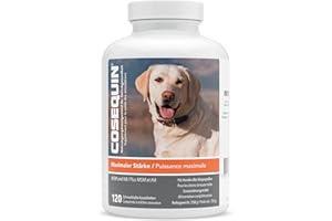 Nutramax Supplément pour Le Confort articulaire COSEQUIN Puissance maximale Plus MSM et HA, avec glucosamine et chondroïtine, pour Les Chiens de Toutes Tailles, 120 comprimés à mâcher