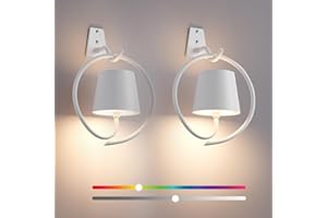 FAITHORSE Battery Operated Wall Lights, 2 Pack RGB Rechargeable Wall Light Indoor Cordless Wall Lamp, Dimmable Wireless LED Wall Lamps IP54 Waterproof Wall Sconce Lights for Bedroom, Living Room(White)
