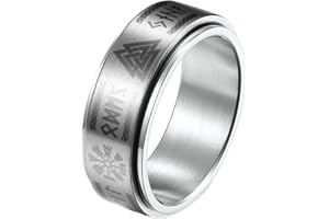 Epinki 8MM Anillos de Hombre, Anillo Giratorio Vikingo Plata Anillo Antiestres de Acero Inoxidable