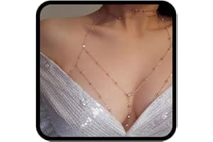 Flovel Rhinestone Chest Chain Gold Beaded Bikini Bra Chain Sexy Nightclub Body Chain Accessories for Women and Girls