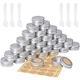 Aluminum Tin Jars, 30PCS Aluminium Empty Containers 15ml Round Cosmetic Tin Jars Travel Cream Jars with Labels and Mini Spatula for Lip Balm, Lotion, Cream, Masks, Mini Candles, Cosmetics (Silver)