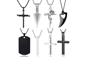 XIANNVXI 8 Pcs Mens Necklaces Set,Necklace for Men,Mens Jewellery,Silver/Gold/Black Men's Necklaces Cross Necklace Men Stainless Steel Necklaces with 16-24" Chain
