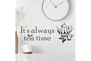 WALL4STICKERS It's Always Tea time - Adesivo da parete per cucina, in vinile, decorazione per la casa, tazze da caffè, citazioni, per porta, pub, armadietto, ecc.