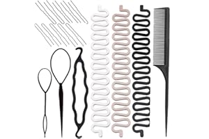 RuiChy Hair Braiding Kit: Topsy Tail Tools, French Braid Centipedes, Plastic Bun Maker, U-Shaped Hair Pins & Comb for Women & Girls