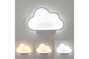 Goeco Apliques de Pared LED, Lámpara de Pared Interior Moderna en Forma de Nube en Acrílico, 3000K&4500K&6500K Luz de Pared para Dormitorio Niños, Sala de Estar, Pasillo, Blanco