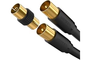 UGREEN Kabel Koncentryczny do Telewizora Męski na Męski z Dwoma Rdzeniem Ferrytowym, Pozłacany (1M)