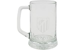 CYPBRANDS Atlético de Madrid, Jarra de Cerveza, Vidrio, Gran Capacidad 280 ml, Asa Cómoda, Apta para Lavavajillas y Microondas, Transparente