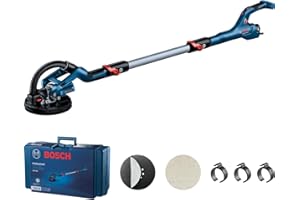 Bosch Professional ponceuse plaquiste GTR 55-225 (550 W, Ø de plateau de ponçage 215 mm, avec 1 disque abrasif M480, 1 set de plateaux de ponçage souples, 3 clips de câbles, coffret de transport)