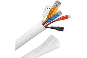 Josnown Selbstschließend Kabelkanal, 3m Zuschneidba Kabelschlauch Gewebter Kabelmantel, Durchmesser 12-20mm, Kabelmanagement für Hause und im Büro Verstecken im Schreibtisch, TV, Boden, Weiß