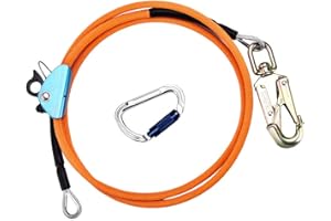 HUKOER 12mm*2,4m Harnais de sécurité avec ajusteur de mousqueton à triple verrouillage, lanière réglable, faible extension pour la protection contre les chutes
