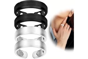 GXGM 4 Piezas de Anillos Magnéticos, Terapéuticos para Drenaje linfático, Anillos para Adelgazar, Anillo Abierto para Hombre y Mujer, Juego de Anillos (Negro + Plata)