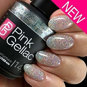 Pink Gellac UV Gel Nagellack – 204 Diamond Silver, 15 Ml | Silber Glitzer Für 14+ Tage | Vegan, Salonqualität