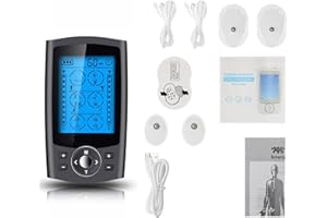 Layhou Dispositivo de estimulación TENS y EMS de 2 canales con 24 modos y 20 niveles de fuerza, estimulador muscular, masajeador de pulso ajustable, para el alivio del dolor y entrenamiento