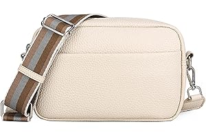 GOLDNICE Crossbody Bag for Women, Leather Camera Handbag Ladies Messager Cross-Body, Small Shoulder bag with Adjustable and Removable Wide Strap, Black, Beige, White