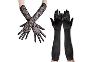 XOUDKE 2 pcs Guanti lunghi da donna in raso, Guanti Lunghi Neri, Guanti Lunghi Raso Anni a Gomito,per opera, da ballo, da sposa, per feste