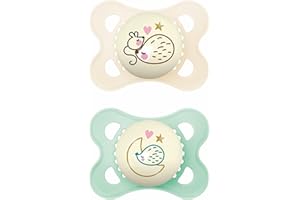 MAM Chupete que Brilla en la Oscuridad, 2-6 Meses, con Tetina Simétrica, Plana y Flexible de Silicona de Fácil Aceptación, con Caja Autoesterilizadora, Original, Neutro Mate, Pack de 2uds, Noche