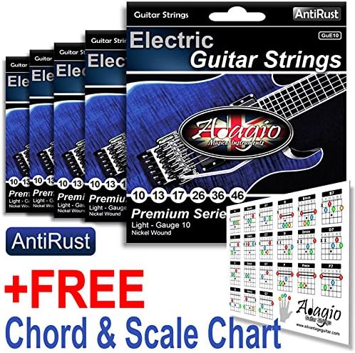5 PACKS - Adagio AntiRust Electric Guitar Strings 10-46 + FREE Chord And Scale Chart