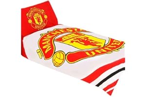 OFFICIAL Mufc Manchester United 'Pulse' Reversible Single Duvet Quilt Cover Set, Red/White