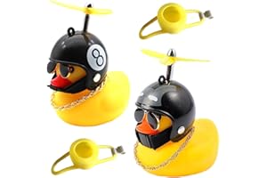 IKOPFLN 2 Pièces Canard en Plastique, Sonnette velo enfant, Klaxon Velo, Ornements de Voiture, Sonnerie Canard avec Hélice et Casque, Accessoires Velo