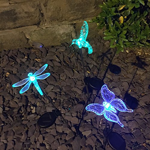 3er Set Solar Stableuchten Gartendeko Libelle Kolibri Schmetterling Lights4fun - 6