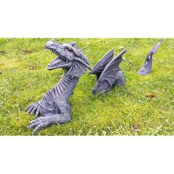 Steinfigur Drache Drachen Wurm 3 teilig Tierfigur Gartenfigur Steinguss