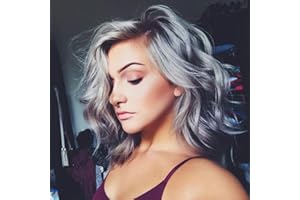 colorful panda Peluca Gris plateado Corto Ondulada Bob Pelucas para Mujer, Color Natural Longitud del Hombro Rizado Pelo Sintéticas para Cosplay Disfraz Grey Wig 14" (color: Gris)