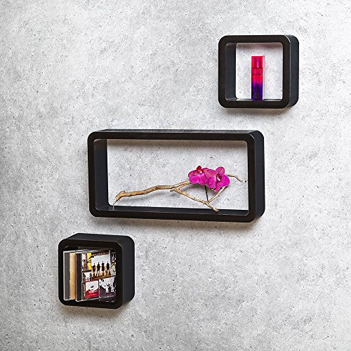 TecTake® 3er Set Wandregal Hängeregal Bücherregal Cube Lounge CD Regal schwarz - 3