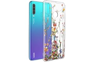 ZhuoFan for Huawei P30 Lite New Edition/P30 Lite Case, Phone Case Transparent Clear with Pattern [Ultra Slim] Shockproof Soft Gel TPU Silicone Bumper Skin Back Cover 6.15 inch (Flower Garden)