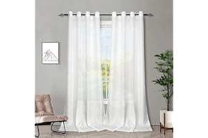 Melodieux Firanki białe, przezroczyste, o wyglądzie lnu, zasłony na przelotkach, do salonu, sypialni, zestaw 2 sztuk, 225 x 140 cm