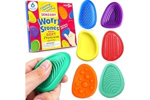 GB EMPORIUM 6 Pcs Sensory Stones - Silent Fidget Toys for Kids Adults - Calming Sensory Toys for Autism - Silicon Sensory Fidget Worry Stones - Fidgets for School, Workplace with Anxiety Relief for Kids Adults