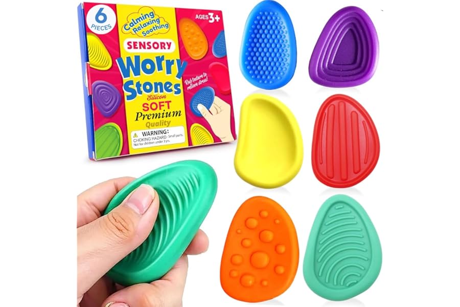 6 Pcs Sensory Stones - Silent Fidget Toys for Kids Adults - Calming Sensory Toys for Autism - Silicon Sensory Fidget Worry Stones - Fidgets for School, Workplace with Anxiety Relief for Kids Adults