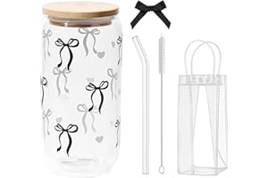 Yamobi Bicchiere con Fiocco Nero 16oz, Design Coquette Tazza con Cannuccia E Coperchio, Versatile per caffè, Cocktail e Altro, Set Regalo per Ragazze