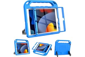 Surom Case with Built-in Screen Protector for iPad 10.2 Inch 2021/2020/2019 (9th/8th/7th Gen), Lightweight Shockproof Handle Stand Kids Case for 2021/2020/2019 iPad 10.2, iPad Air 3 10.5 2019, Blue