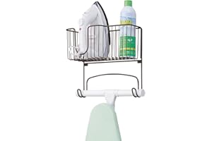 mDesign support table à repasser – rangement mural pour table à repasser avec espace de stockage pour fer à repasser et accessoires – panier en métal mural facile à installer – couleur bronze