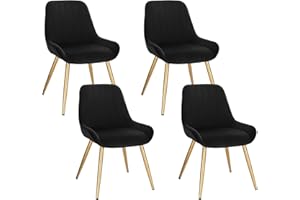 Lestarain Chaises de Salle à Manger Lot de 4 avec Dossier,Chaise de Cuisine Chaise de Salon Fauteuil Chaise Velours avec Pieds en Métal,Noir