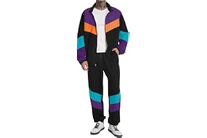 UOUA 80er Outfit für Männer 90er Tracksuit Kostüm für Halloween 70er Windbreaker Jacke Track Anzug 2 Stück Hip Hop Set