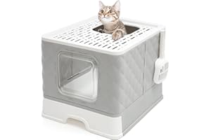 SIAIRO Katzentoilette im Rautengitter-Design, große Faltbare Katzentoilette mit Deckel, Schublade und Streuschaufel, leicht zu reinigen, großes Fassungsvermögen (41 x 51 x 37 cm, grau)